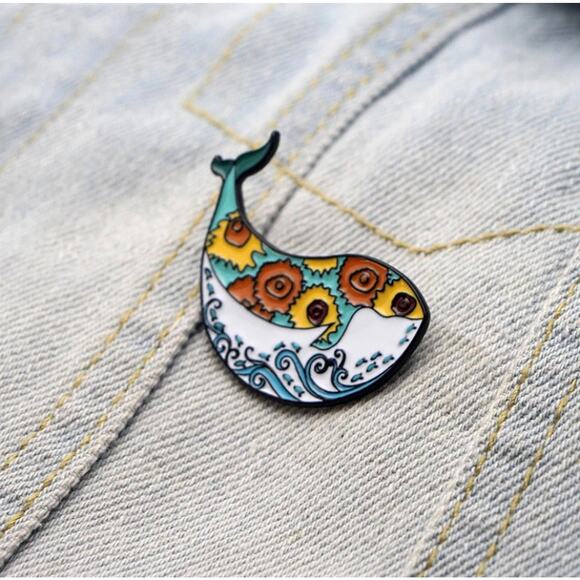 Flower Whales Enamel Pins 93-1 - Picture 3 of 4